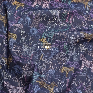 Liberty of London (cotton Piccadilly Poplin Fabric) - NEON SAFARI Navy  - 50cm