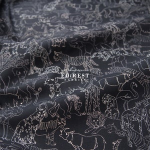 Liberty of London (cotton Piccadilly Poplin Fabric) - NEON SAFARI Black - 50cm