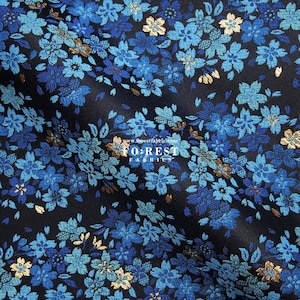 Gold Brocade - Sakura flower Japanese style KINRAN fabric NAVY - 25cm
