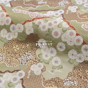 Gold Brokat - Chrysantheme Blume im japanischen Stil KINRAN Stoff Light Gold - 25 cm