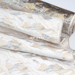 Gold Brocade - Sky Cloud RiverJapanese style KINRAN fabric Gold White - 25cm