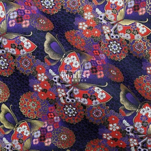 Gold Brocade - Butterfly Japanese style KINRAN fabric PurpleRED - 25cm