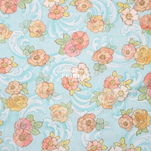 cotton - Alphonse Mucha collection the Swirls & Rose Florals fabric LT.Blue -50cm