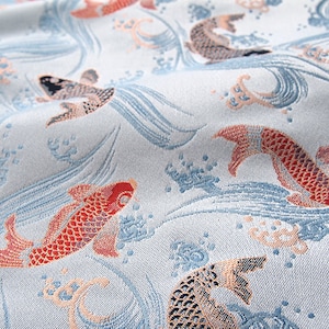 Gold Brocade - Koi Japanese style KINRAN fabric Blue - 25cm