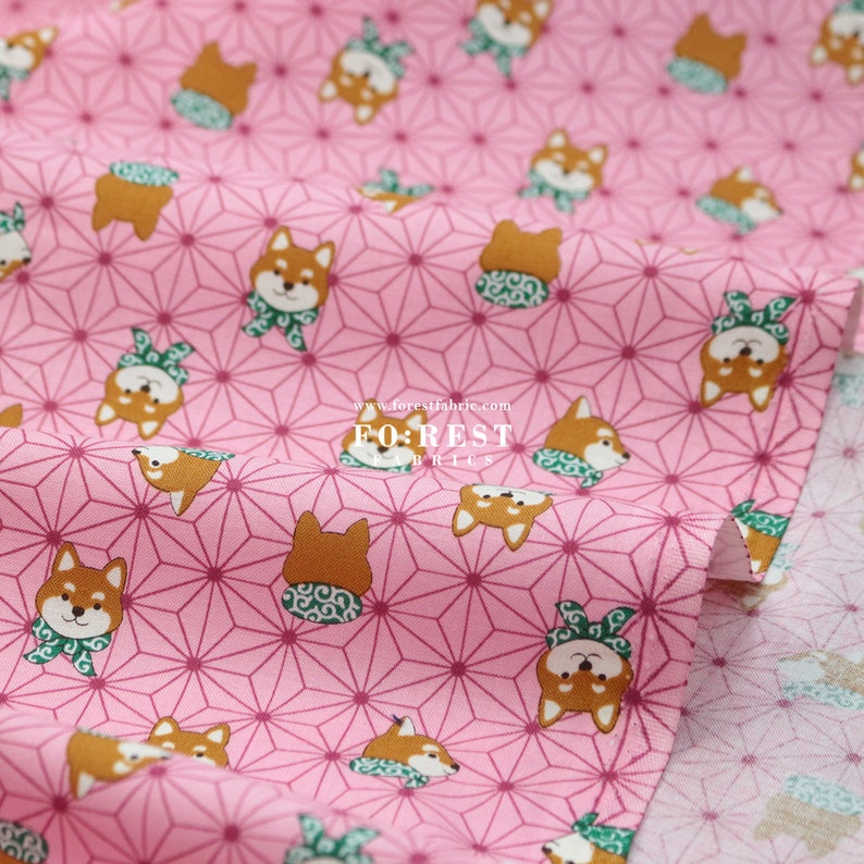 shiba inu Japanese style Dogs fabric Pink 50cm cotton