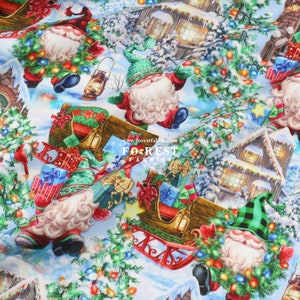cotton - Gnomes X&#39;ams chrismas fabric Light Blue - 50cm