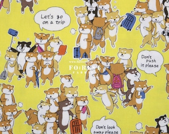 oxford - Travel shiba inu Dogs YELLOW fabric - 50cm SPL23