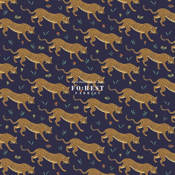 Rifle Paper Co. Camont Jaguar Navy Metallic - Cotton + Steel - PER QUARTER METRE Rifle Paper Co. Camont Jaguar Navy Metallic - Cotton + Steel - PER QUARTER METRE