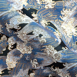 Gold Brocade - Wave Japanese style KINRAN fabric Navy - 25cm