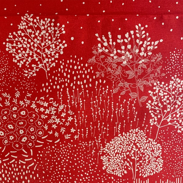 Echino - Coton lin - Tissu japonais plantes, fleurs, arbre rouge - 50 cm