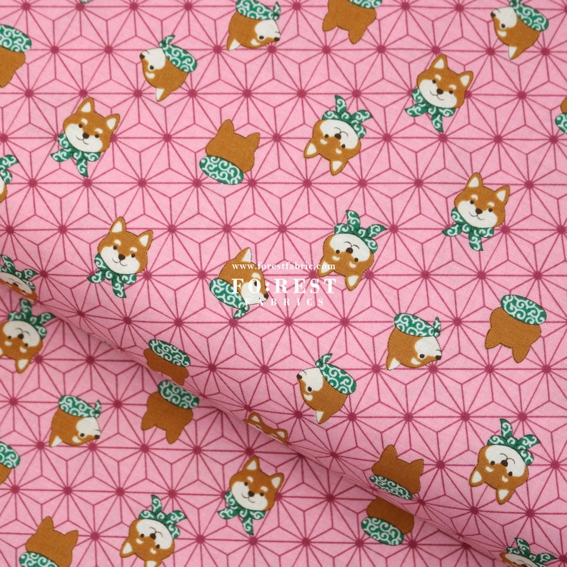 shiba inu Japanese style Dogs fabric Pink 50cm cotton