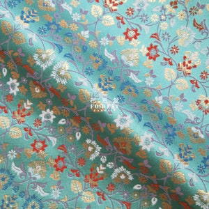 Gold Brocade - Samurai Bushi Japanese style KINRAN fabric GREEN - 25cm