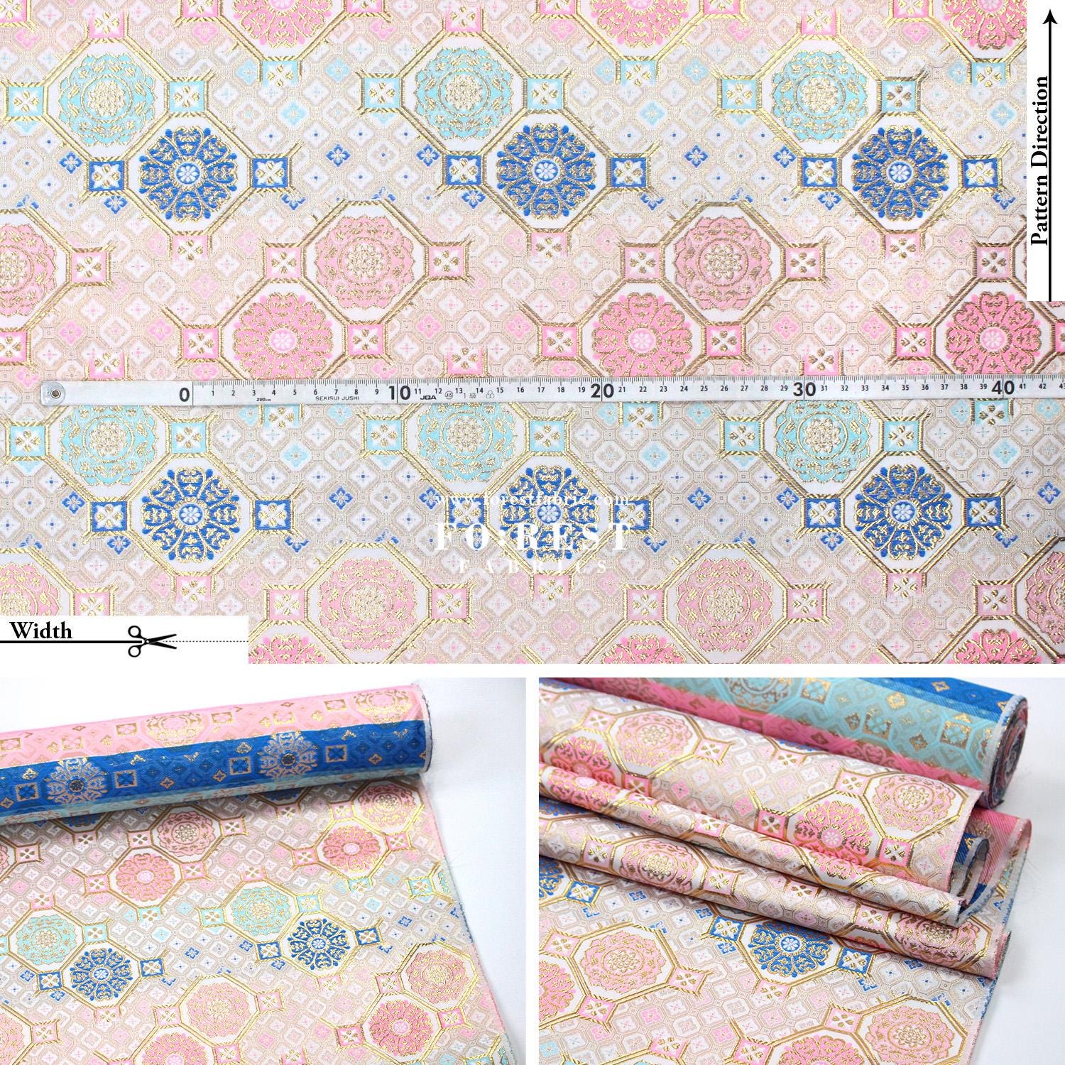 Gold Brocade - Octagon Flower Japanese Style KINRAN Fabric Snow