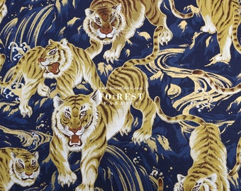 cotton - Tiger Japanese Style fabric Navy - 50cm