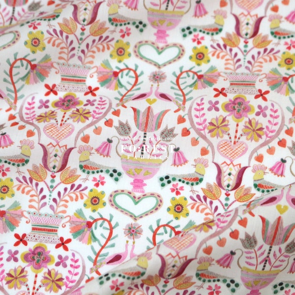 Liberty of London (tissu en coton Tana Lawn) - LOVE BIRDS Rose - 50 cm