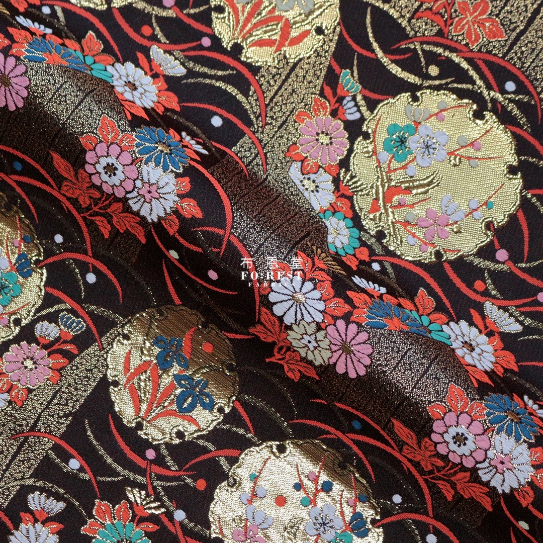 Gold Brocade (Kinran)  Fabric - Diamond Ivy & Floral Pattern