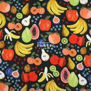 Cotton Linen Canvas - Rifle Paper Co. Orchard Fruit Stand fabric - Dark Green - 50cm