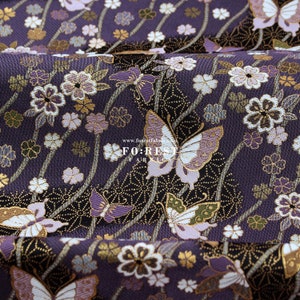Gold Brocade - Flying Butterfly Japanese style KINRAN fabric BlackPurple - 25cm