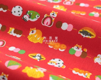 cotton - shiba inu dogs sweet mochi fabric RED -50cm