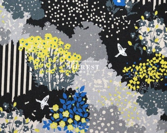 Echino - cotton linen - garden flower tree Japanese Fabric BLACK- 50cm