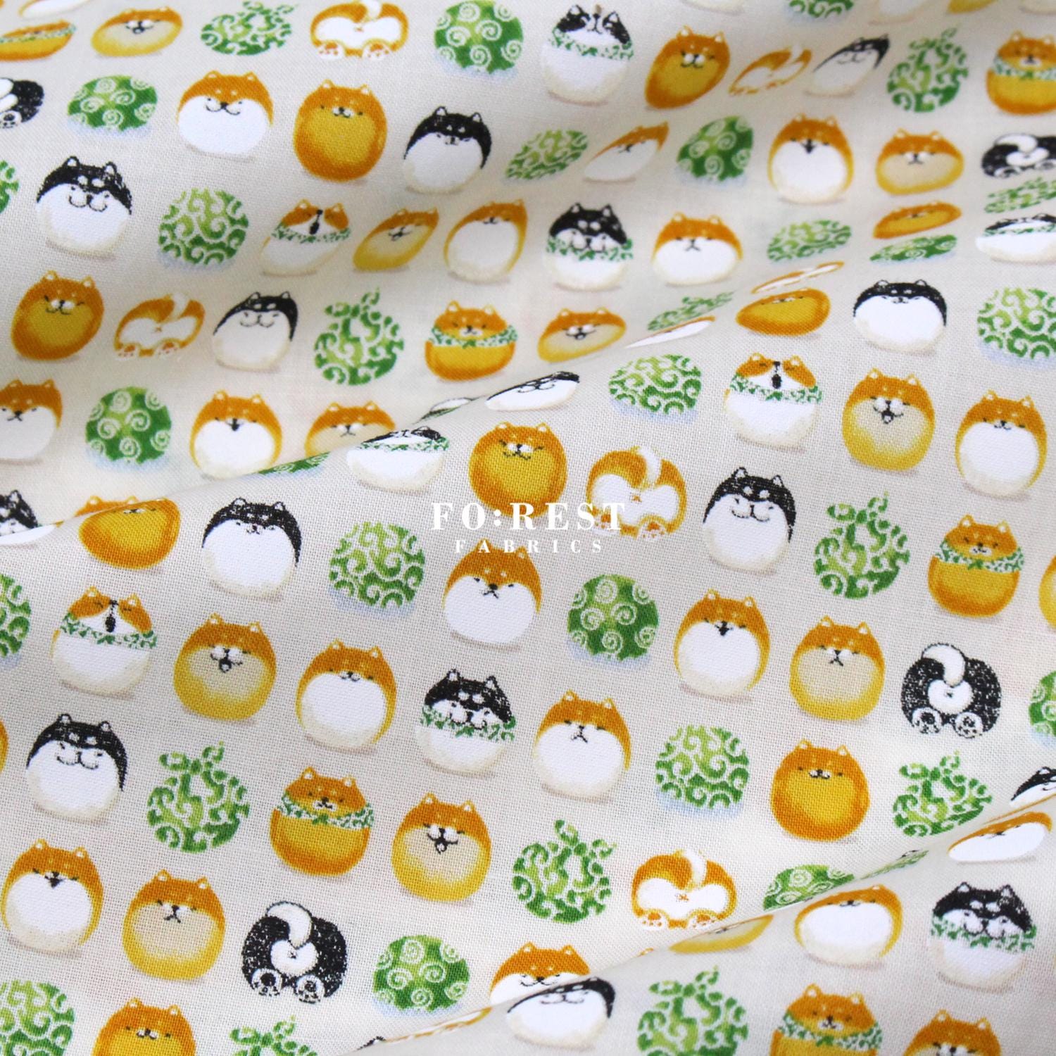 cotton - shiba inu Japanese style Dogs fabric Natural - 50cm