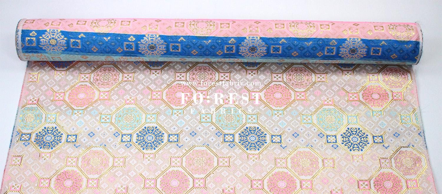 Gold Brocade - Octagon Flower Japanese Style KINRAN Fabric Snow