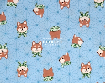 cotton - shiba inu Japanese style Dogs fabric blue - 50cm