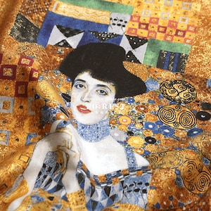 cotton - Gustav Klimt Portrait of Adele Bloch-Bauer I Lady with Metallic fabric Dark gold- 60cmPanel