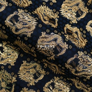 Gold Brocade - Dragon Japanese style KINRAN fabric Black - 25cm