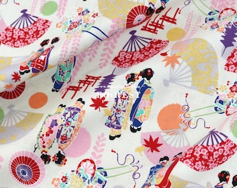 cotton - Kyoto Geisha Japanese Style fabric Cream - 50cm