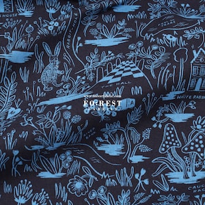 Cotton Linen Canvas - Rifle Paper Co Cotton and steel fabric - Magic Forest Blue 50cm