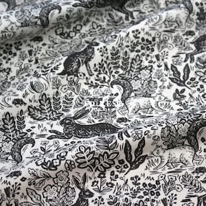 Cotone - Rifle Paper Co Tessuto di cotone e acciaio - Wildwood Fable Black - 50 cm