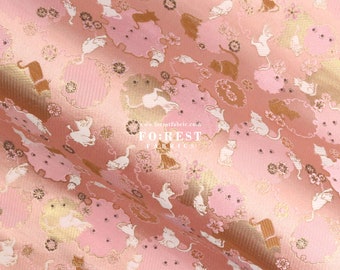 Gold Brocade - Snow Cats Paw Japanese style KINRAN fabric Pink - 25cm