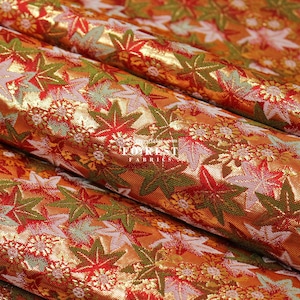 Gold Brokat - Ahornblatt japanischer Stil KINRAN Stoff SLIVER - 25 cm