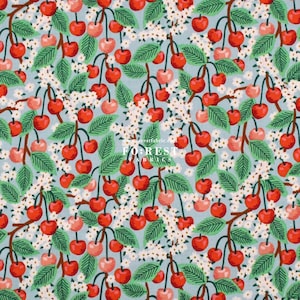 Cotton - Rifle Paper Co. Cotton and steel fabric - orchard Cherry Blossom - Light Blue - 50cm