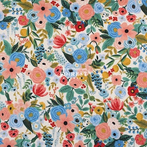 Cotton Linen Canvas - Rifle Paper Co.  Cotton and steel fabric - Garden Party Juliet Rose Blue 50cm