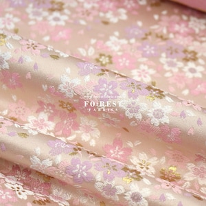 Gold Brocade - Sweet Sakura flower Japanese style KINRAN fabric LIGHT PINK - 25cm