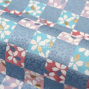 Gold Brocade - sakura checkerboard Japanese style KINRAN fabric - 25cm