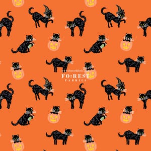 Cotton - Rifle Paper Co Cotton and steel fabric - Black Cat Orange Metallic - 50cm