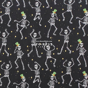 Cotton - Rifle Paper Co Cotton and steel fabric - Skeletons Halloween Black Metallic - 50cm