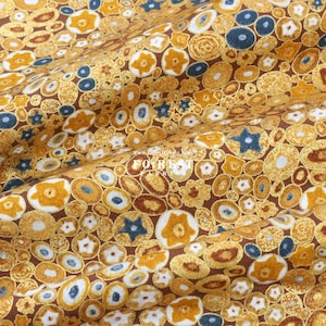 cotton - Gustav Klimt Jewel Ovals with Metallic fabric GOLDBLUE- 50cm