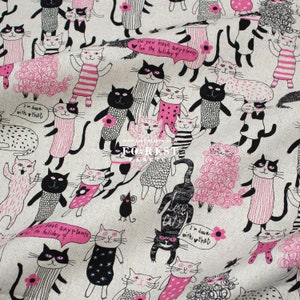 cotton linen NekoNoe K from 30 Sewingpin SPELL BY MIA Cats fabric Natural 50cm image 1