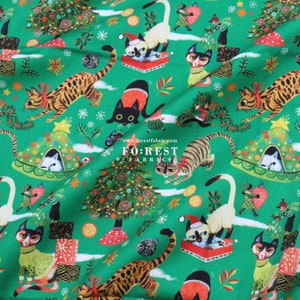 cotton - Cats Pixie Play X&#39;ams chrismas fabric PINE - 50cm
