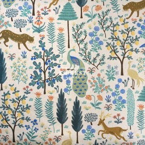 Tela di cotone e lino - Rifle Paper Co Tessuto di cotone e acciaio - Camont Menagerie Natural - 50 cm