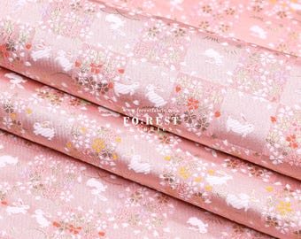 Gold Brocade - sakura rabbit Japanese style KINRAN fabric SLIVER - 25cm