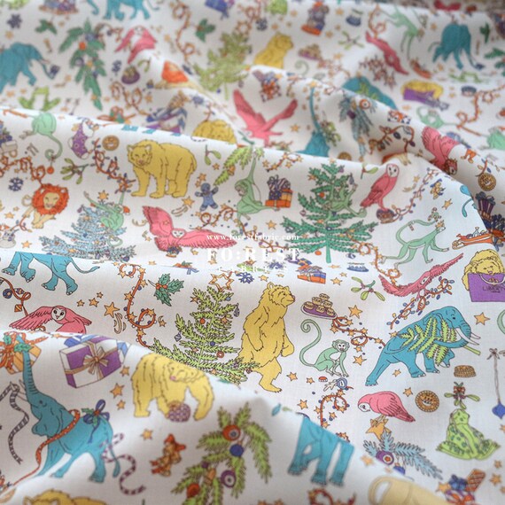 Tissu Coton Popeline Imprimé Liberty - Blanc Et Vert - Largeur 1,45m - Rouleau De 20m - Neuf