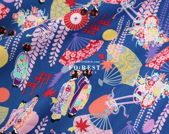 cotton - Kyoto Geisha Japanese Style fabric Blue - 50cm