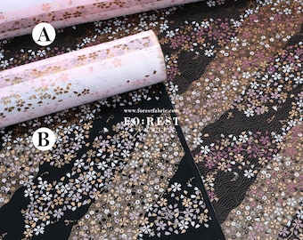 Gold Brocade - Sakura River Japanese style KINRAN fabric Black - 25cm