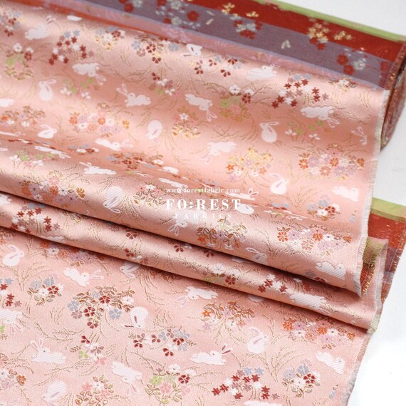 Gold Brocade - Little Flower Rabbit Japanese Style KINRAN Fabric