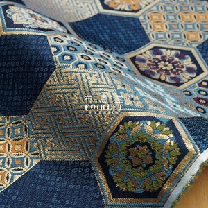 金襴織物 - 伝統的なKIKKOの亀甲模様の和風金襴織物 - 25 cm